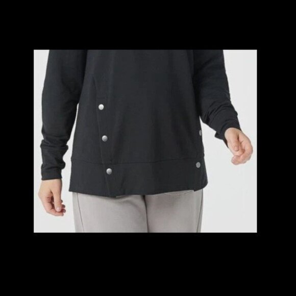 AnyBody French Terry Hooded Sweatshirt with Side Snaps, Black, XL - Picture 13 of 13